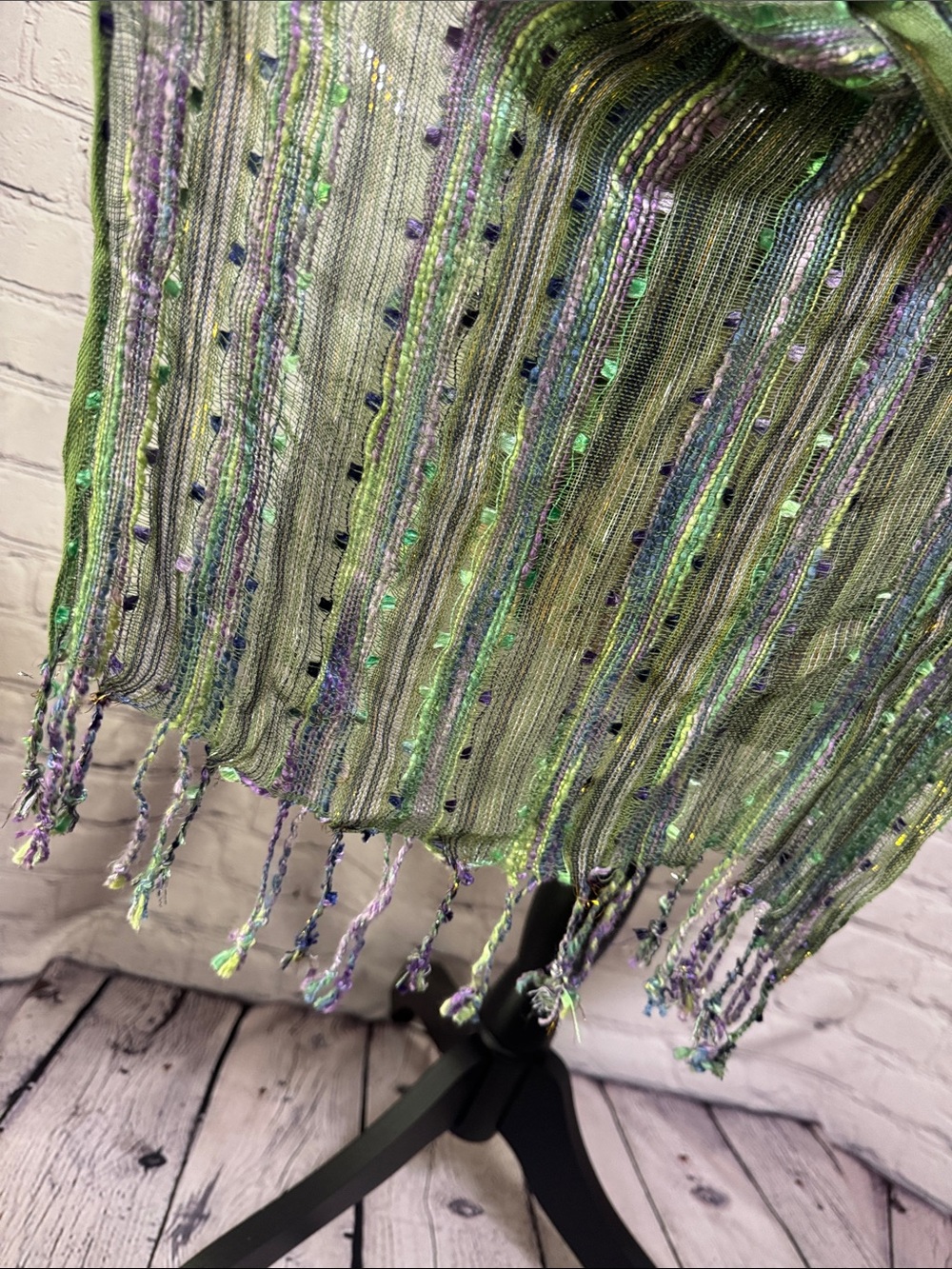 Like new Humble Hilo Bohemian Green & Lavender Striped Fringe Shawl/scarf/wrap - Picture 6 of 8